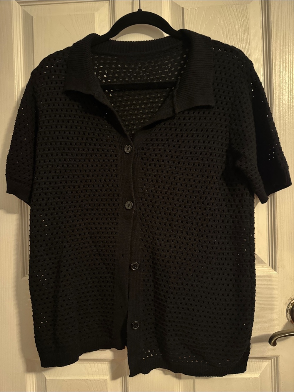 Black Knit Openwork Swim Coverup Button-Front Tunic